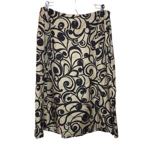 TALBOTS Woman 100% Silk A-Line Flared Skirt Black and Beige Printed Size 14W